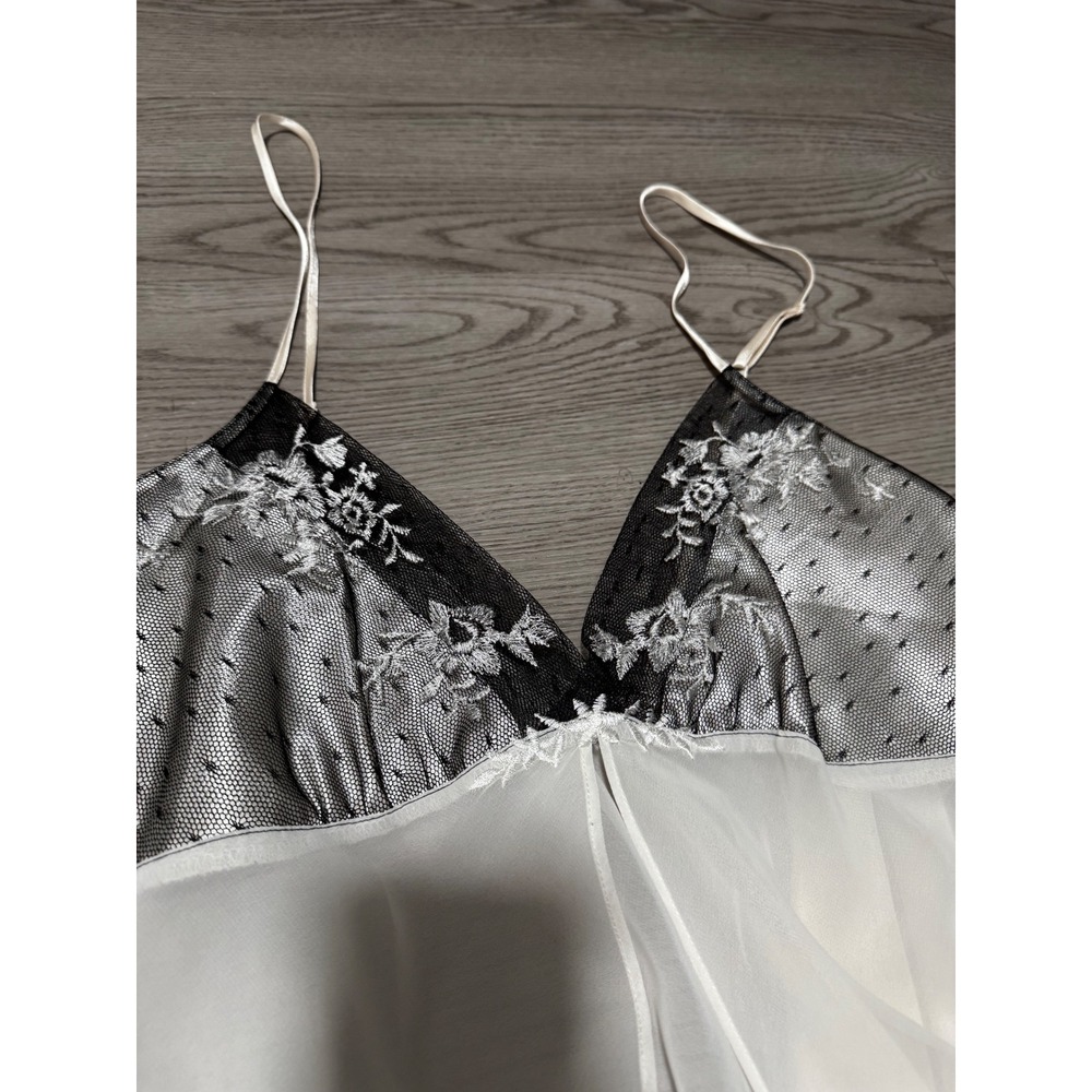 Vintage Valerie Stevens Women L White Floral Sheer Babydoll Chemise Lingerie - Picture 2 of 4